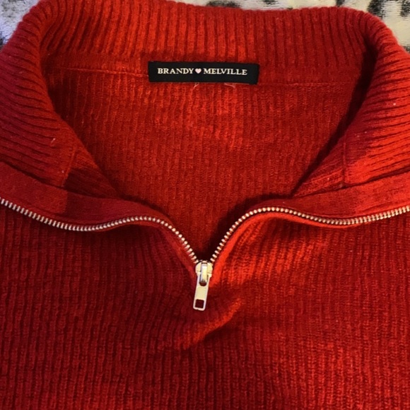 Brandy Melville Casey Red Knit Quarter Zip - Picture 2 of 3